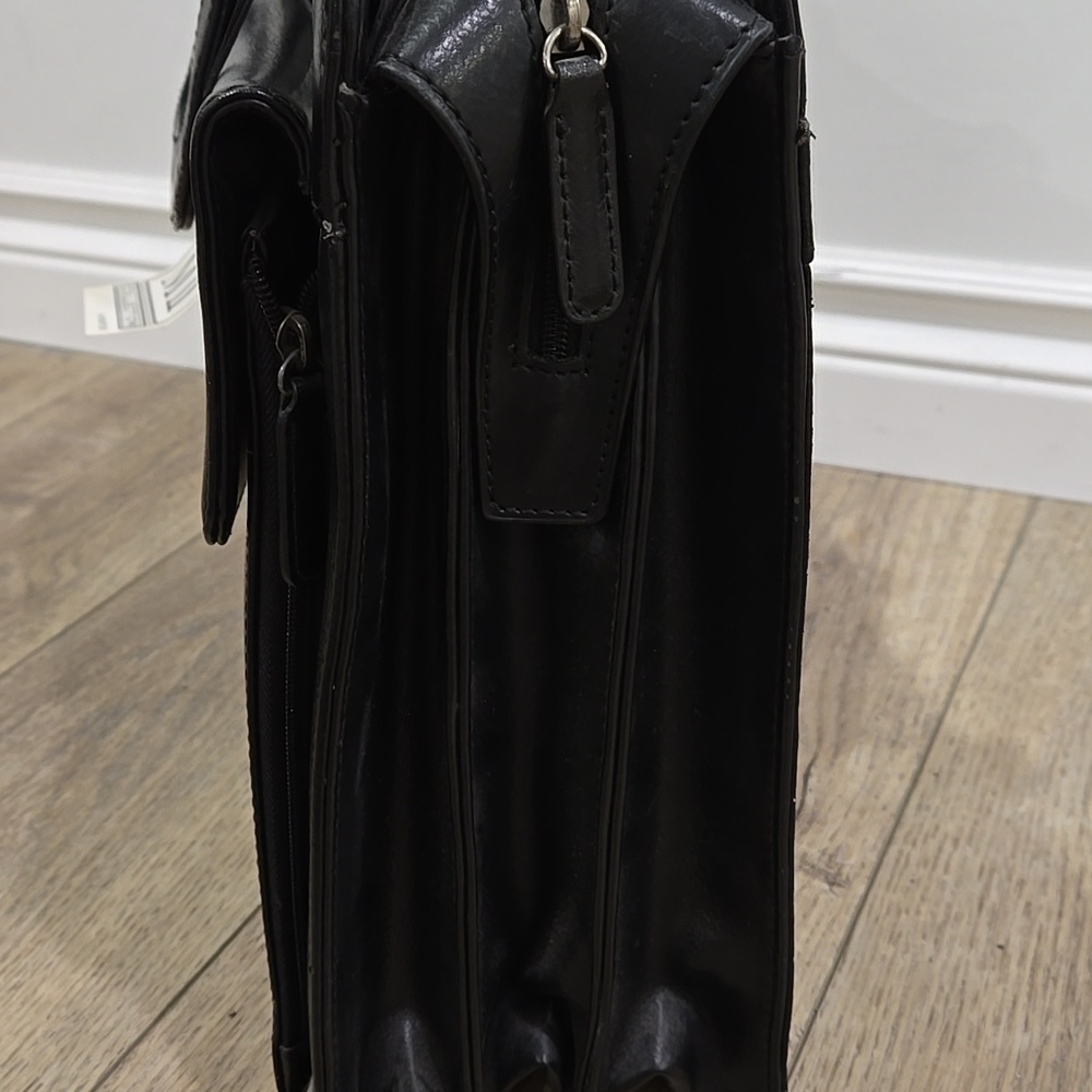 NWT Retro Mancini Elegant/Chic  Black Leather Briefcase - Picture 11 of 12